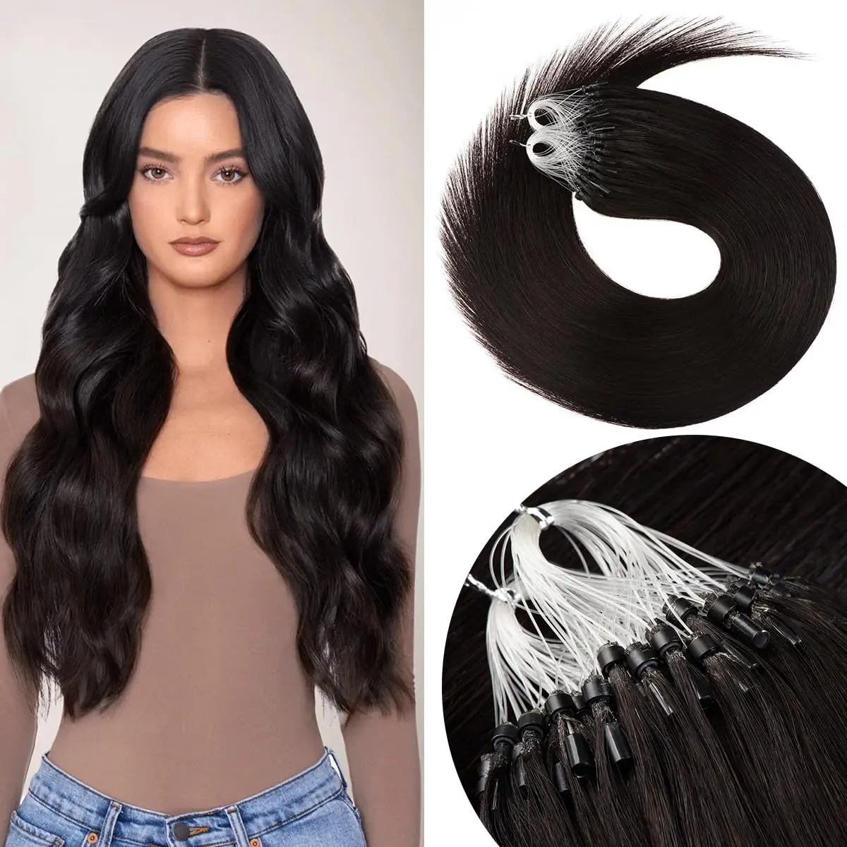

Straight Micro Loop Ring Hair Extensions 100% Human Hair Weft Professional Grade Strands For Adding Length