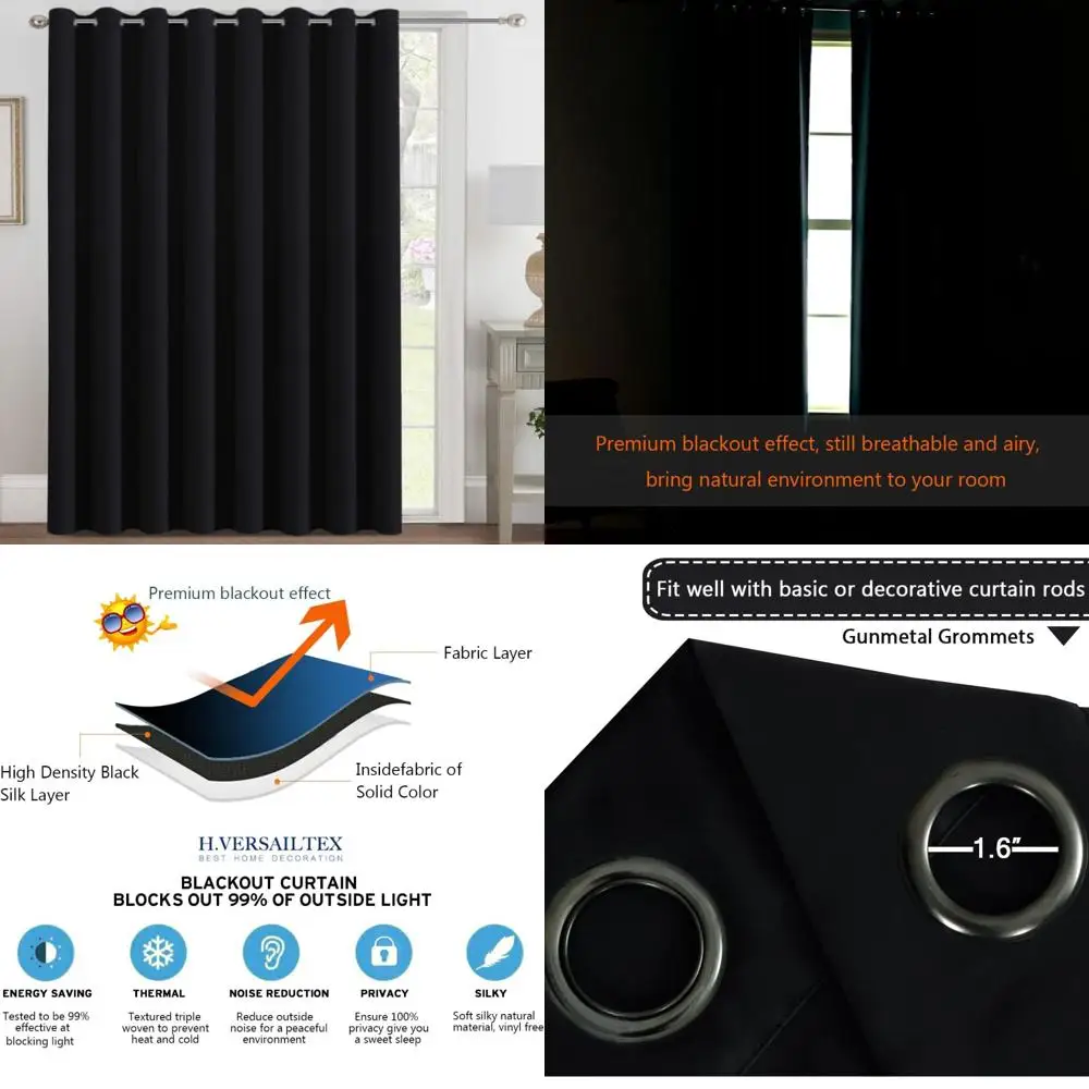 

Extra Wide Blackout Patio Curtains 100 x 96 - Thermal Insulated for Sliding Door, H.VERSAILTEX Brand