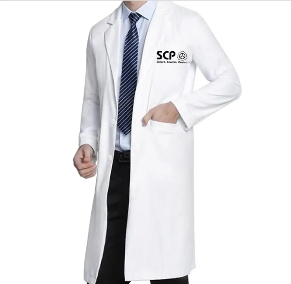 Anime SCP Cosplay Special Containment Procedures Costume White Cloak Jacket Strech Coat Doctor Long Jacket Mens Womens Coat