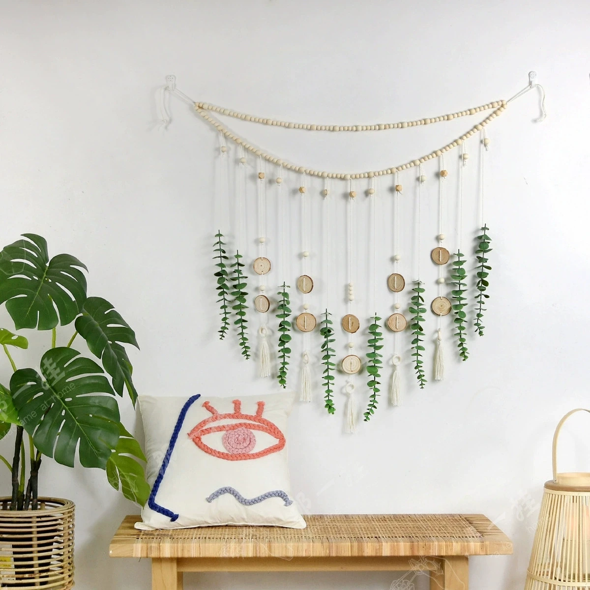 Nordic Bohemian Macrame Wall Hanging Room Decoration Tapestry Eucalyptus Leaf  Wall Hanging Handmade