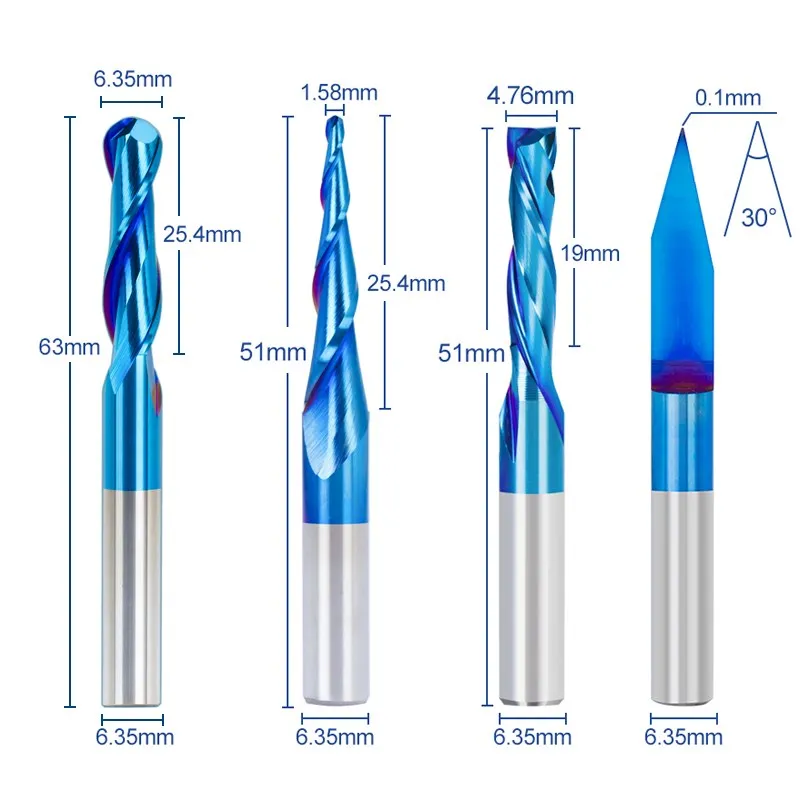 XCAN Milling Cutter Router Bit for Wood 1/4 Shank Carbide Engraving Bit UP&DOWN Cut Ball Nose End Mill CNC Milling Tools