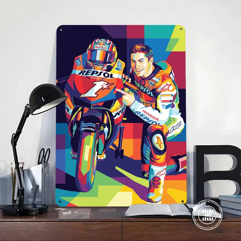 Nicky Hayden MotoGP Racer and Bike Pop Art Personalized 3D Textured Metal Poster Wall Art Vintage Tin Signs for Room Decor House