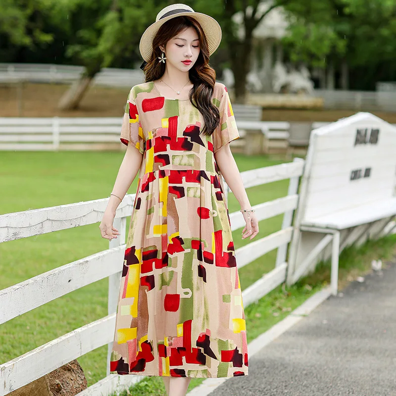 

Cotton Rayon Sleep Dress Women Summer Plus Size Loose Sleepwear Ladies Nightgowns Casual Floral Home Wear Long Nightdress 5XL