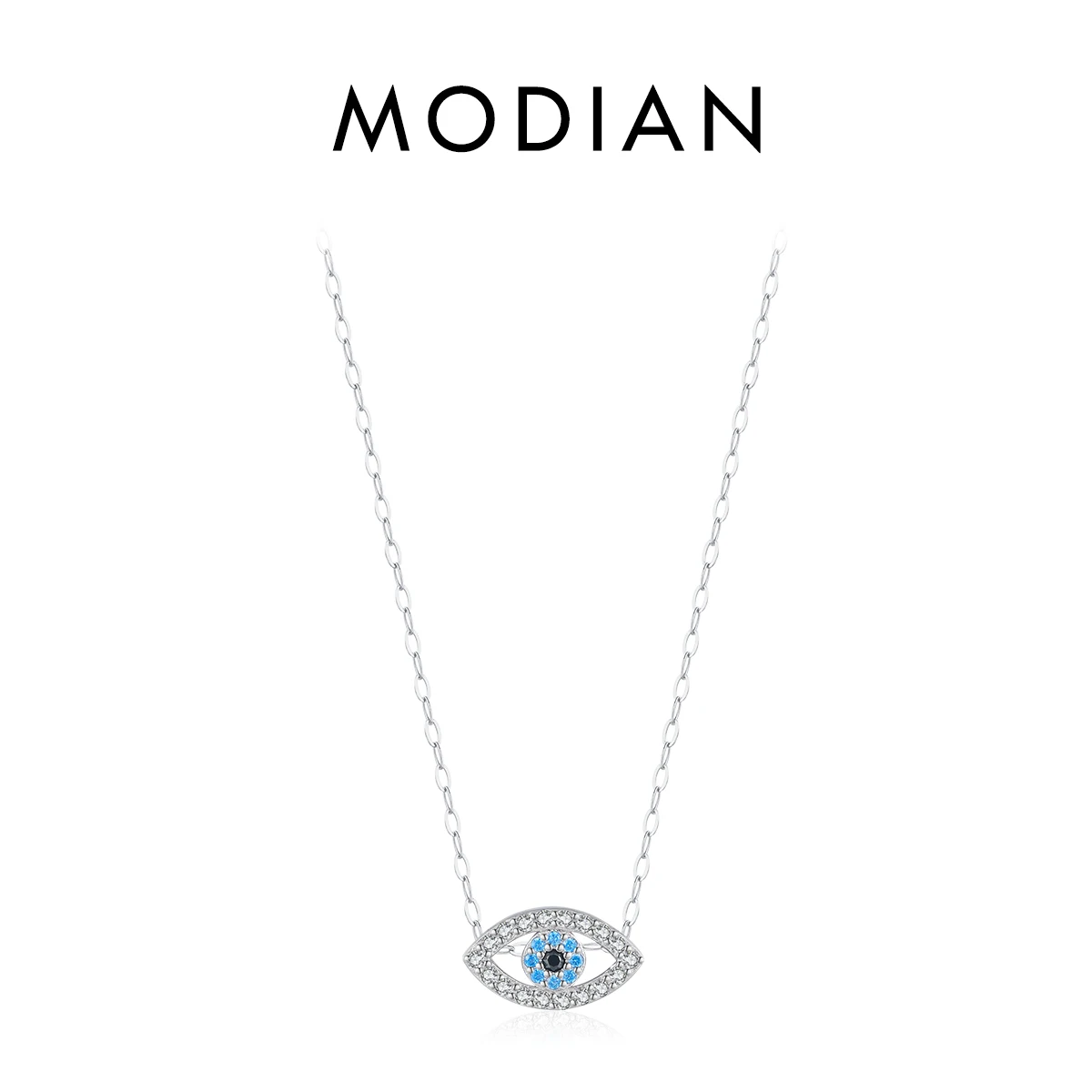 MODIAN Halskette aus 925er-Sterlingsilber, sexy Wimpern, der Hand von Fatima, türkisfarbener Anhänger, glückliches blaues Auge, Halskette für Frauen, edler Schmuck, Geschenk