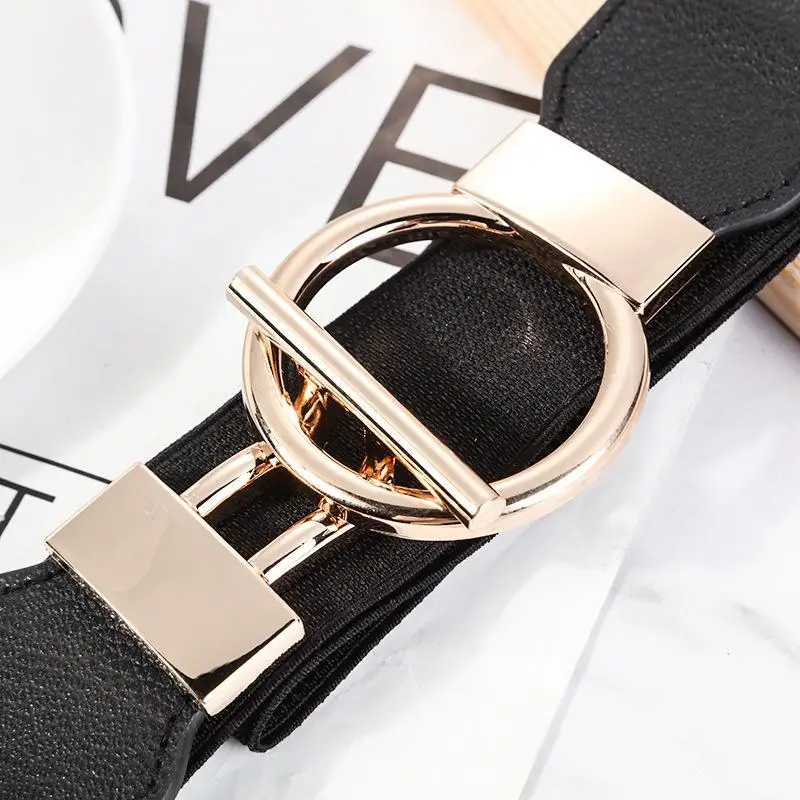 Women Skinny Elastic Belt for Dresses,Thin Retro Stretch Waist Belt with Golden Buckle