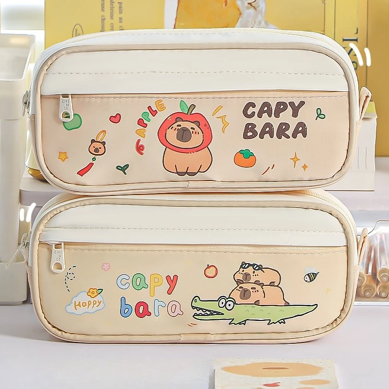 Kreative und niedliche Design Sense Capibala Double Pull mehrschichtige Schreibwarentasche große Kapazität Aufbewahrung Student Federmäppchen