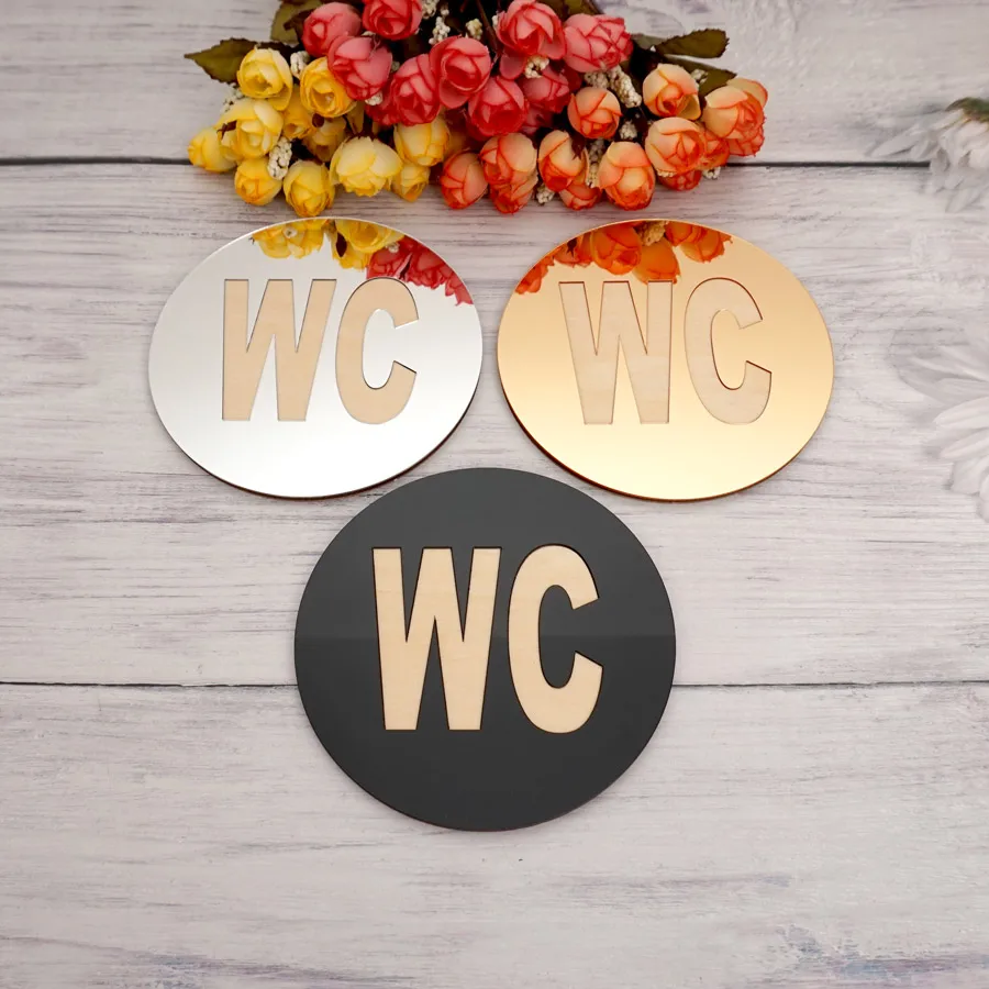 1 pcs WC door Sign Mirror Wall Stickers Self-adhesion Acrylic Sticker for Home Decoration