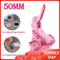 Pink Square Button Maker Machine 50MM Rotating Type Manual Press Machine for Making Refrigerator Magnets/Plastic-base Badge Pins