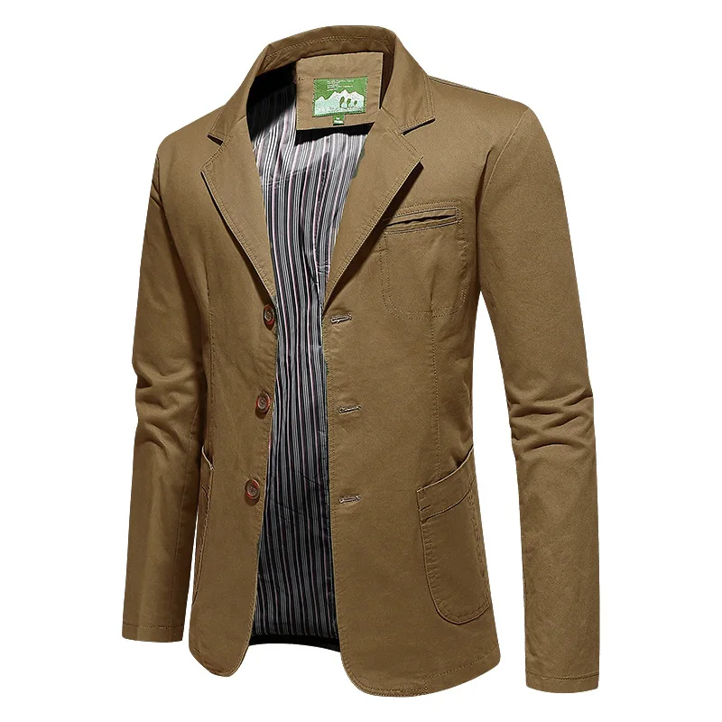 Giacca Blazer da uomo primavera autunno giacca da uomo Casual da lavoro di alta qualità con risvolto Multi-tasca cappotto da uomo con bottone singolo abbigliamento