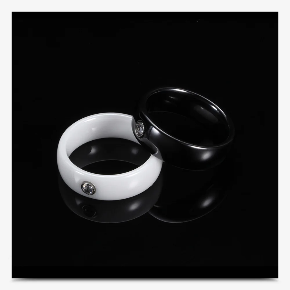 Schlichter Zirkon-Ring aus schwarz-weißer Keramik für Damen, wasserdichter Fingerschmuck, bestes Geschenk für Freundin, Mutter – Detail 5