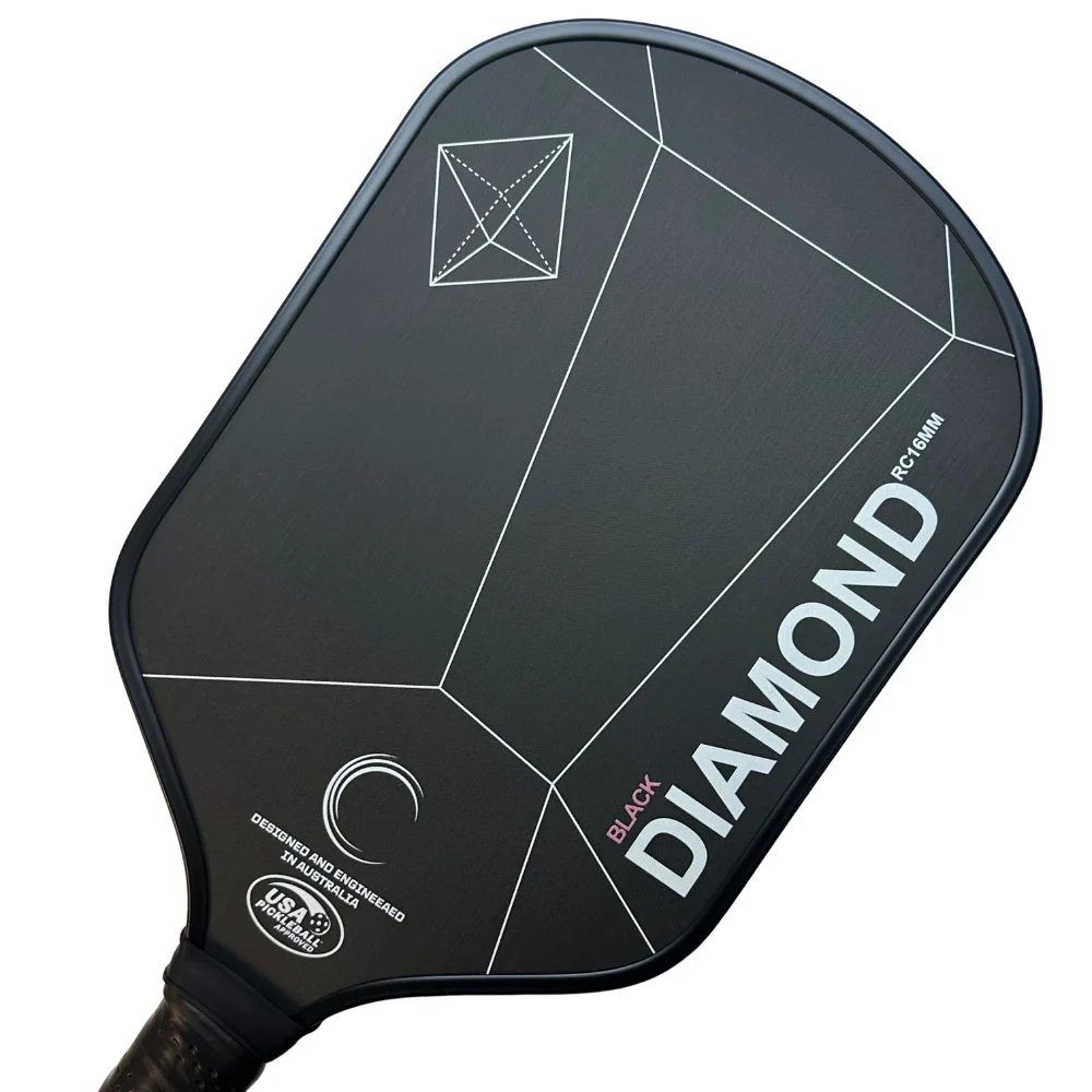 BLACK DIAMOND Carbon Fiber Pickleball Paddle Raw Carbon Surface 16MM Polymer Honeycomb Core Elongated Handle Comfort Grip