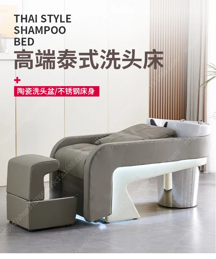 High-end Barber Shop Shampoo Bed Stylish And Simple Ceramic Deep Basin Semi-lying Flush Bed