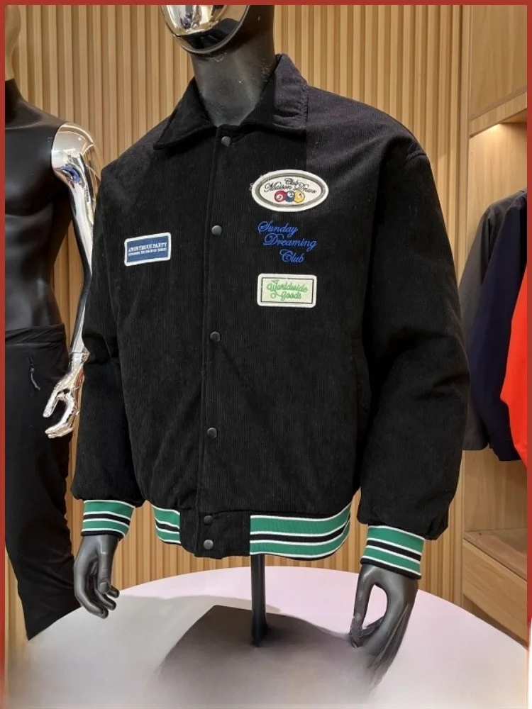 Thiened Toppa ricamata decorata in velluto a coste di cotone Jaet per uomo Colletto caldo Inverno Nuovo arrivo Casual Loose Fit Polieste...