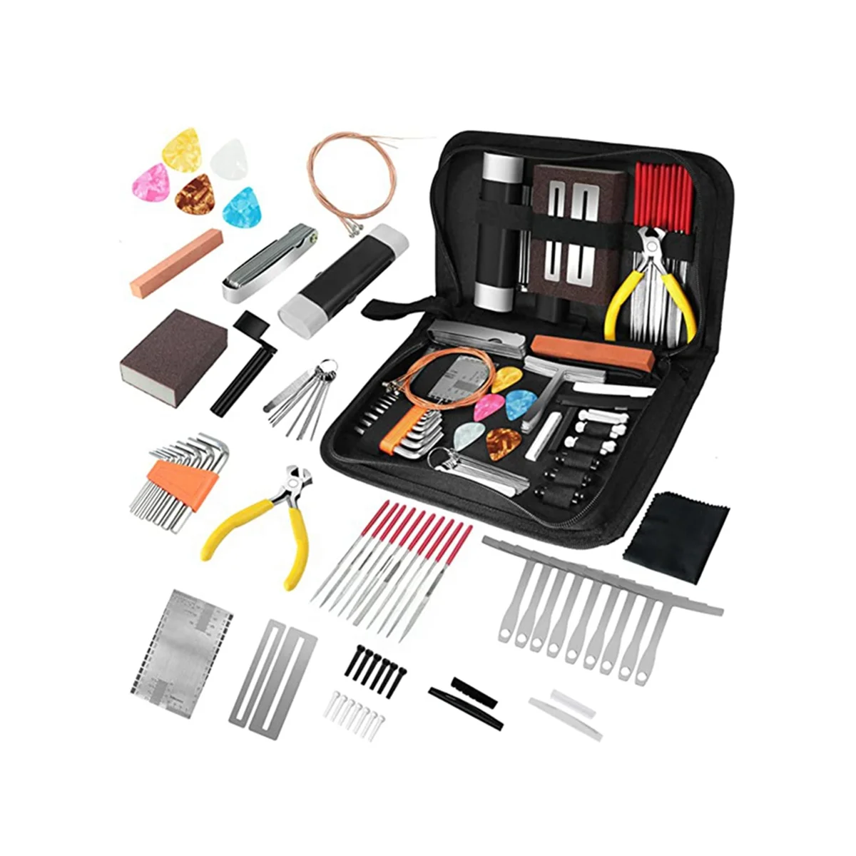 

79Pcs Guitar Tool Kit, Guitar Accessories Guitar Repair Kit with Guitar String Plectrum Bridge Pins Gauges