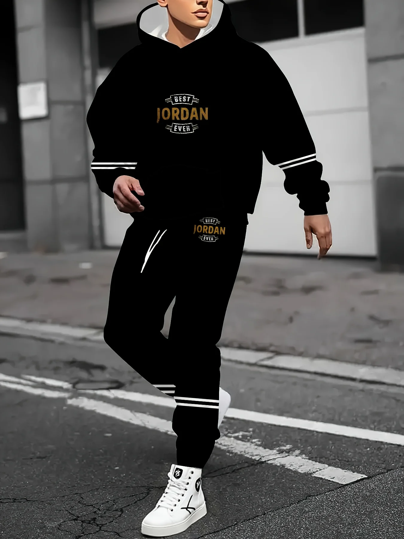 مجموعة هوديي للرجال للخريف والشتاء، مجموعة هوديي رياضية ترفيهية ثلاثية الأبعاد مطبوعة بحروف سريعة الجفاف وجيدة التهوية لارتداء مريح