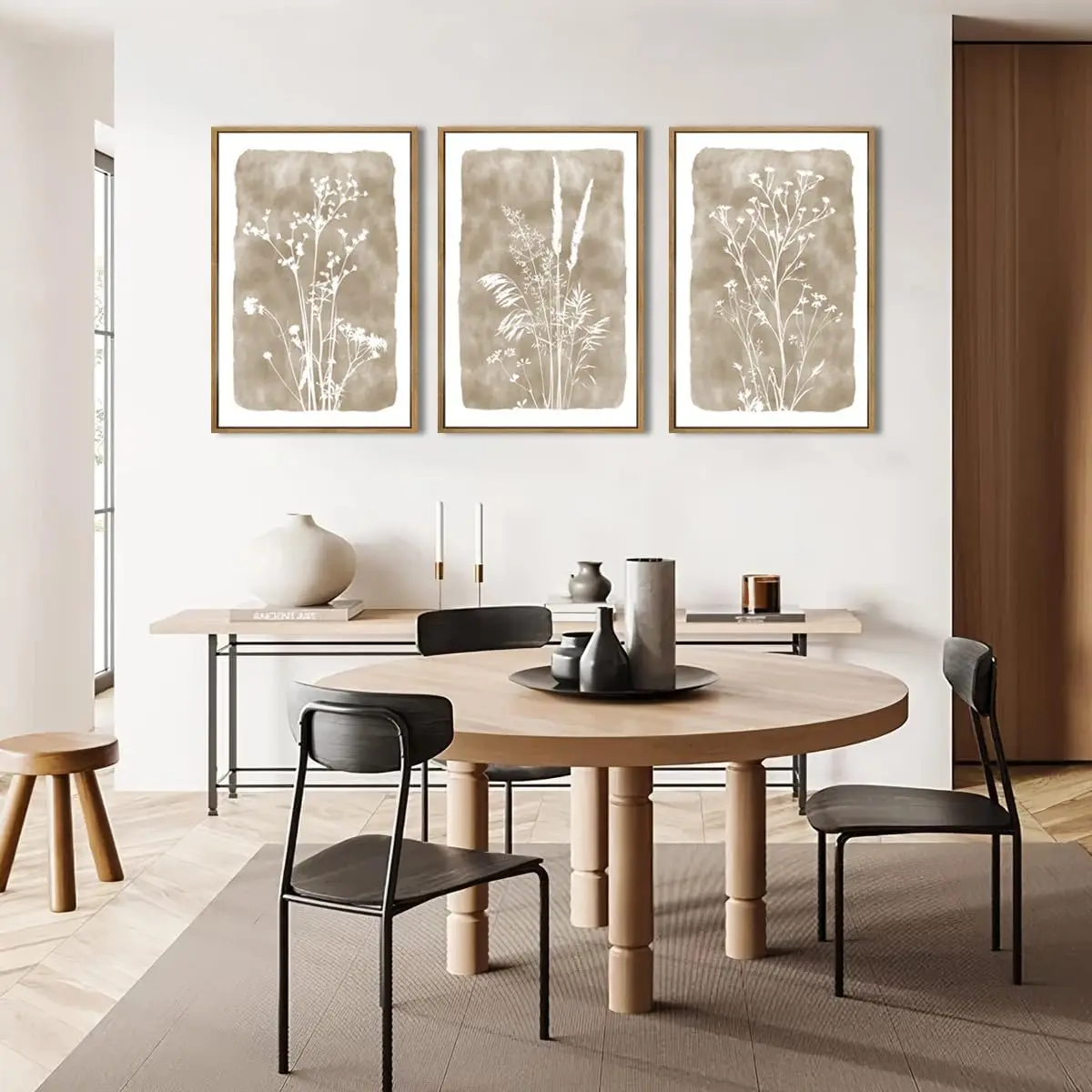 Juego de 3 piezas de pinturas en lienzo sin marco, carteles de lienzo con plantas y flores en color beige, decoraciones de pared