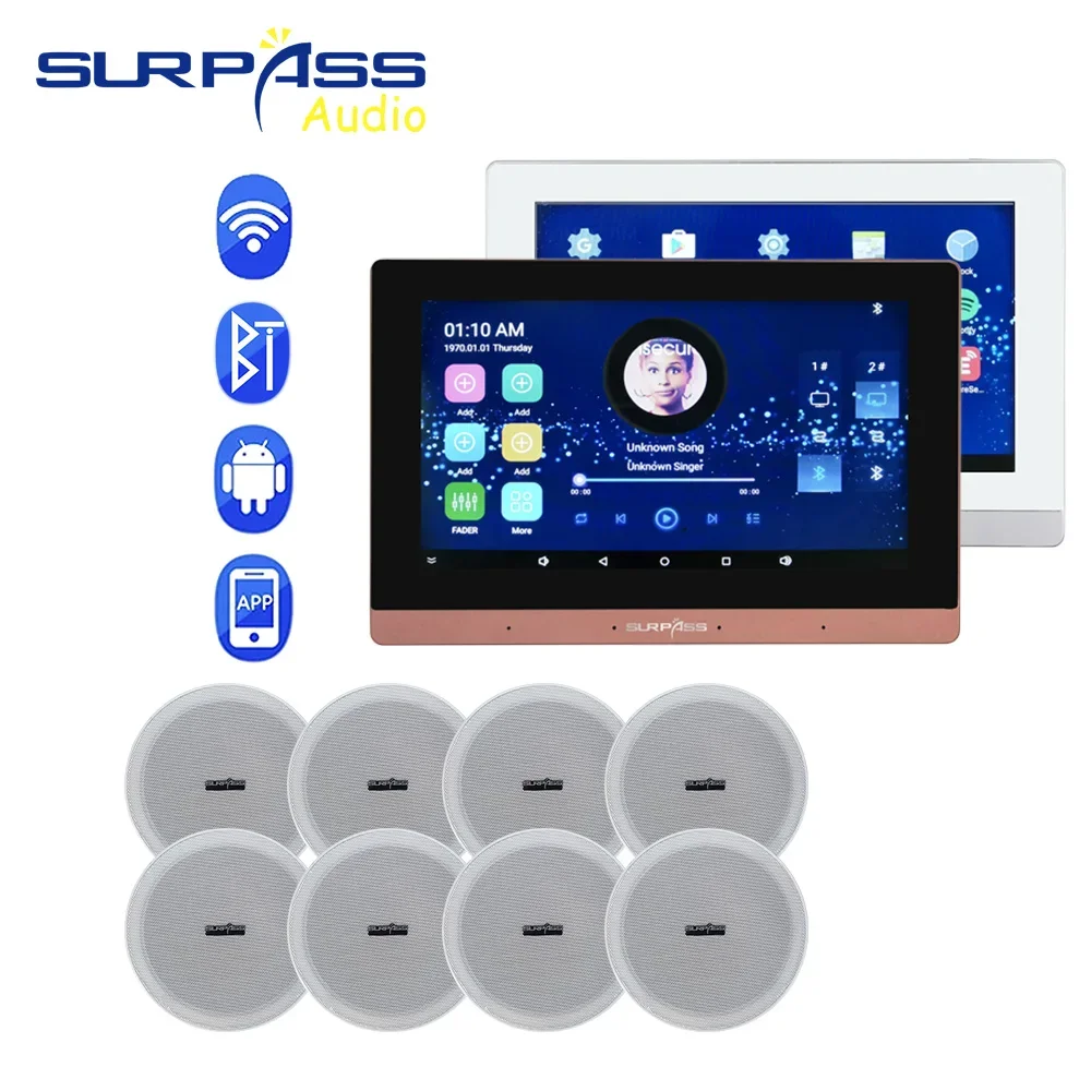 Smart Home Bluetooth Wireless WiFi Wall Amplifier Touch Screen Android PA Ceiling Speaker Stereo Background Music Audio Cinema