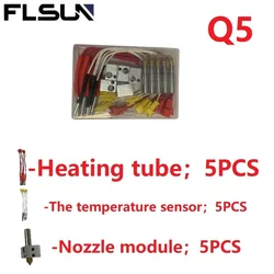 FLSUN Q5 3D Printer Accessories Hotend Parts Cartridge Heater Temperature Sensors Nozzle Heating Block Throat Heat break Tube