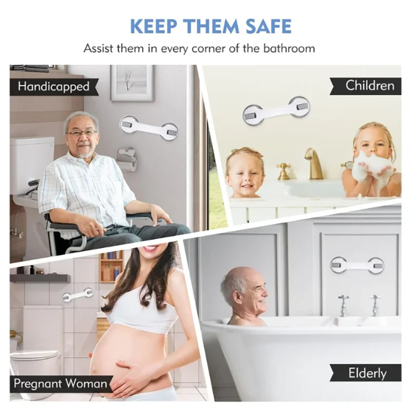athroom Anti Fall Safety Kit Suction Grab Bar + Anti Slip Shower Strips + Toilet Seat Lifter, Handrail for Elderly Senior Bathtu