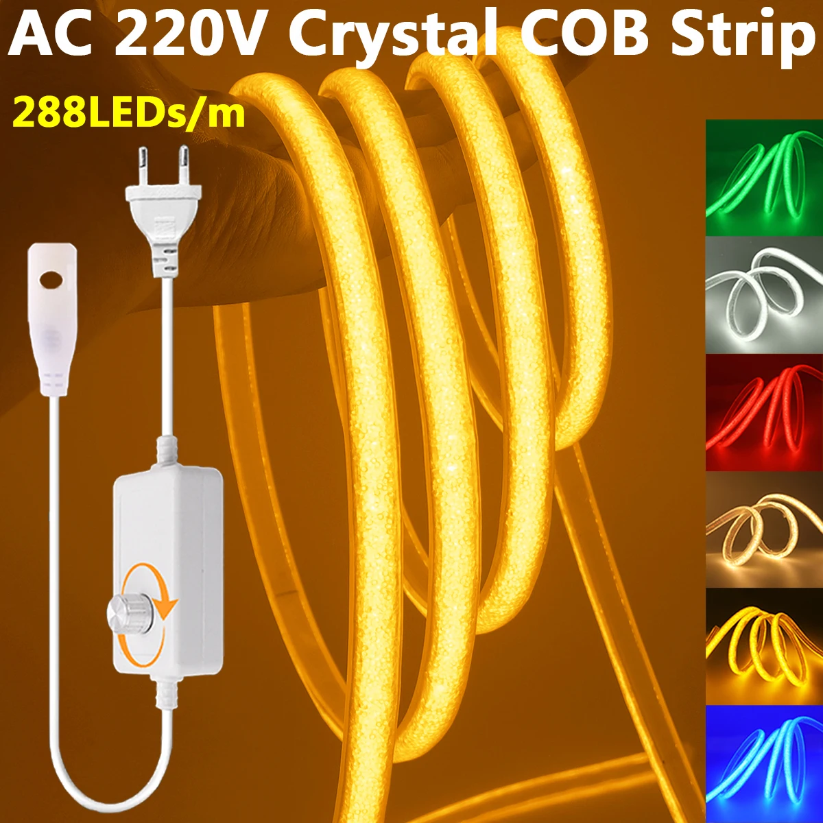 Dimmable Crystal Glow Neon COB LED Strip Light AC 220V EU UK Plug 288LED/m Waterproof Flex Fairy Lamp Home Backlight Party Decor