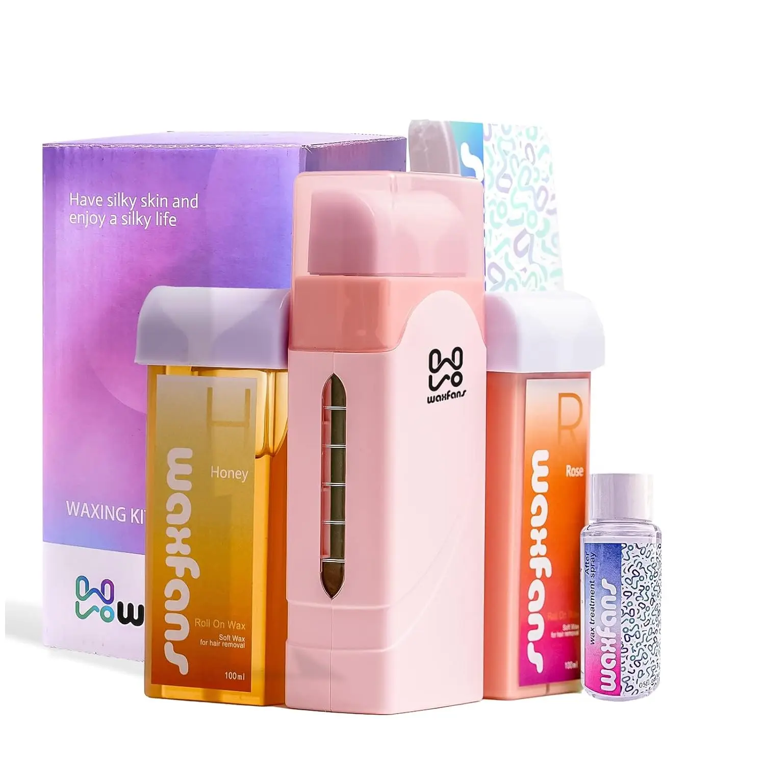 

Roll On Wax Kit for Sensitive Skin, Wax Roller with Warmer for Home Hair Removal, Soft Wax Heater for Large Body Areas (Pink)