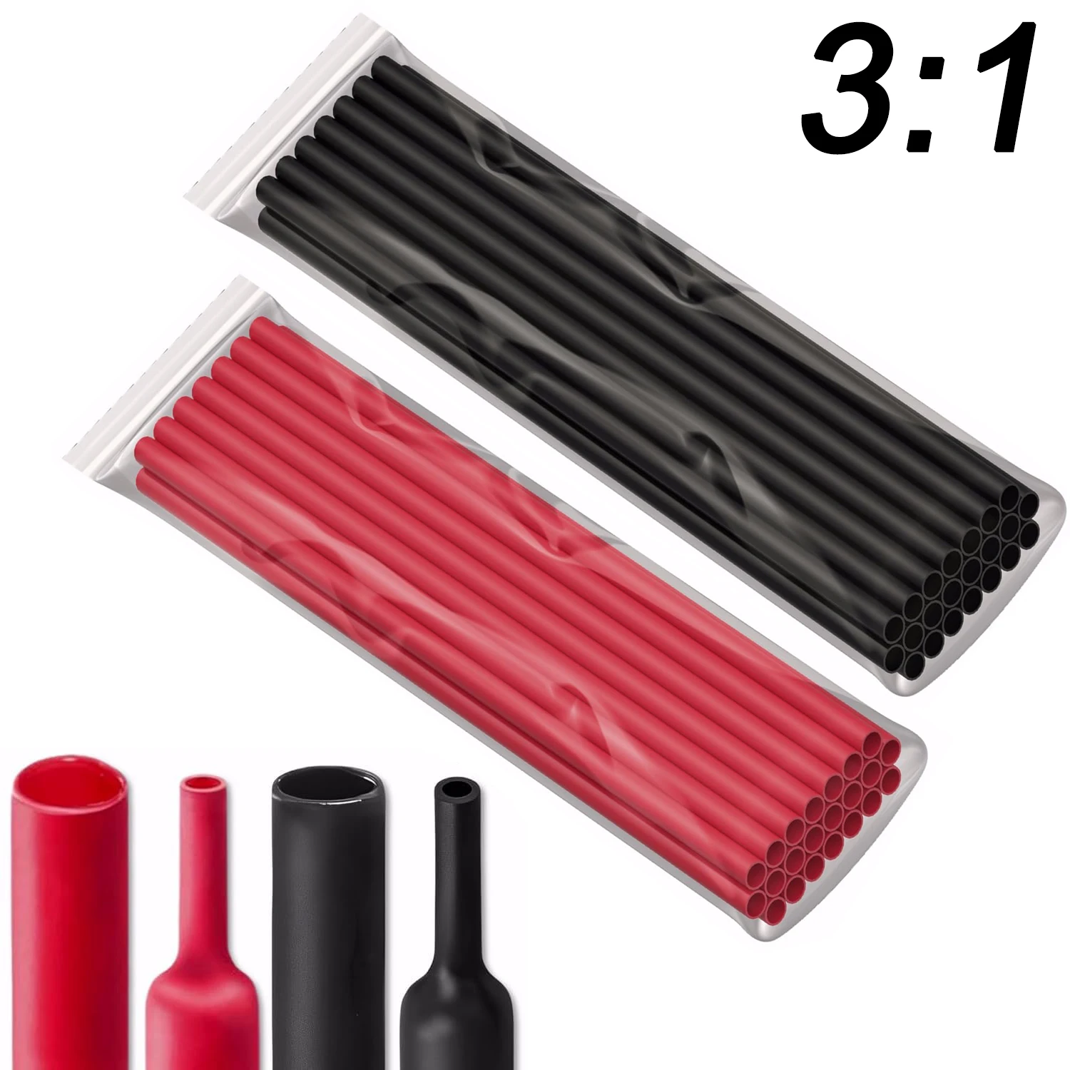 Tubo termo retrátil de 30,5 cm/1 pés Φ1,6mm a Φ64m, proporção 3:1, 22 peças, adesivo de parede dupla forrado, tubo de envoltório de fio retrátil, à prova d'água, preto