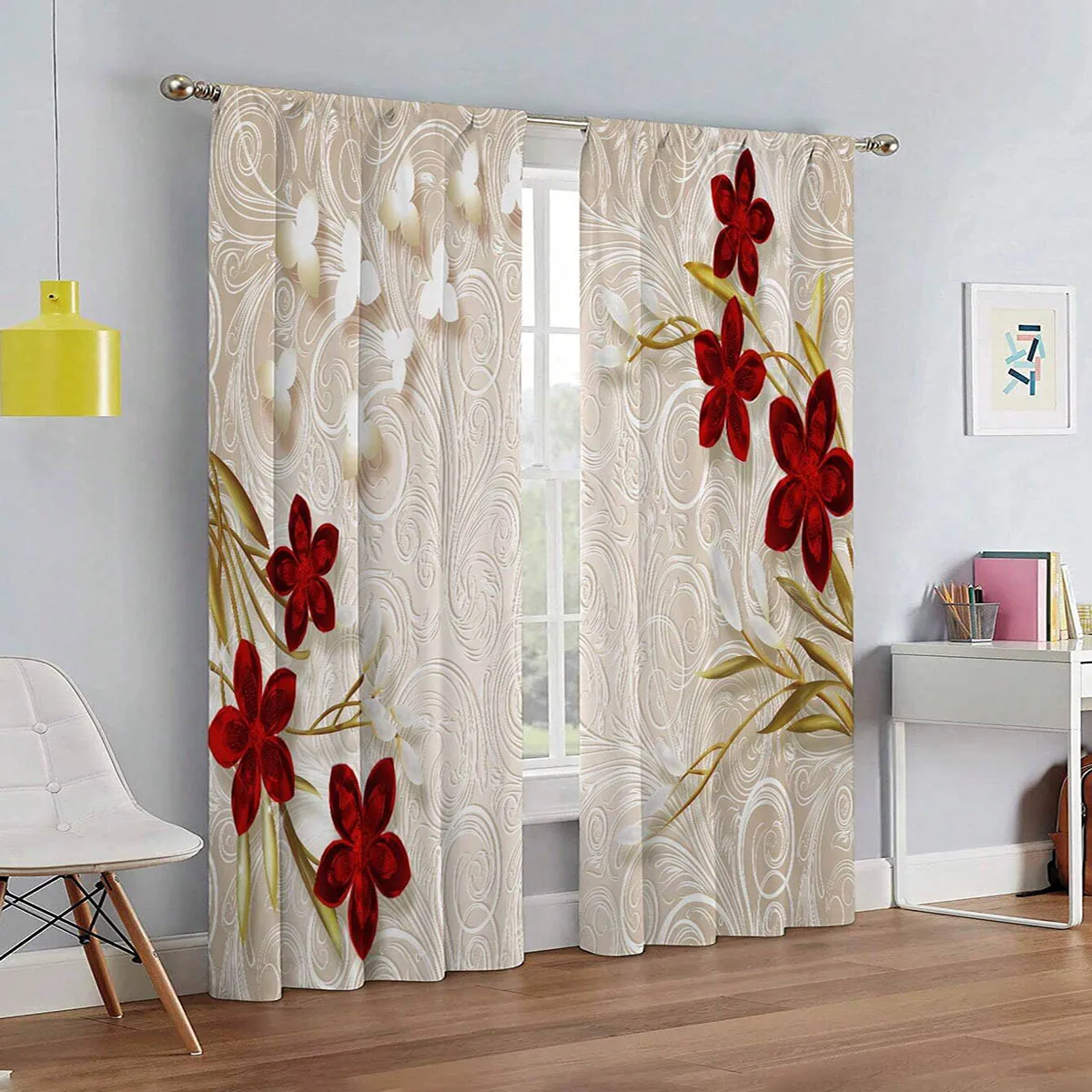 2 Pieces, Modern Minimalist Floral Print Curtains, 100% Polyester, Suitable For Kitchen, Living Room, And Bedroom Decoration.
