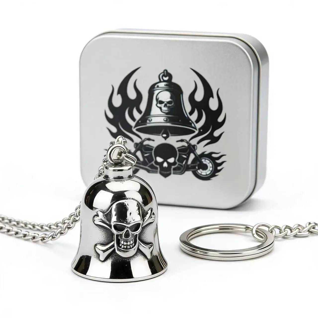 Punk 316L Edelstahl Schutzglocken-Halskette Anhänger für Männer Biker-Glocke Gremlin Glücksbringer Motorradfahrer-Accessoires Geschenkbox – Detail 3