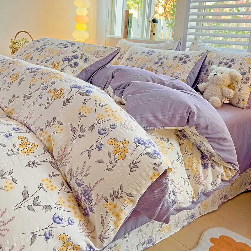 Flowers Print Bedding Comforter Set with Pillowcase bed sheet Single Full Size Bed Linen Duvet Cover Set Queen/King Double bed