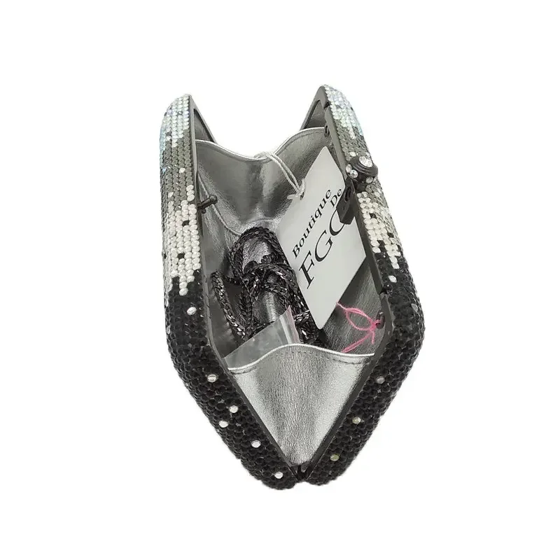 Boutique De FGG สีดําสีผู้หญิงคริสตัลคลัทช์กระเป๋างานแต่งงาน Rhinestone กระเป๋าถือเจ้าสาว Minaudiere กระเป๋า