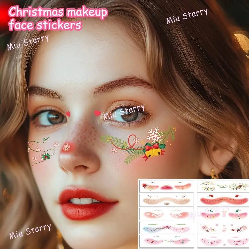 

12Pcs Christmas Temporary Cute Santa Face Freckle Tattoo Stickers Waterproof Makeup Fake Tattoos For Girl Party