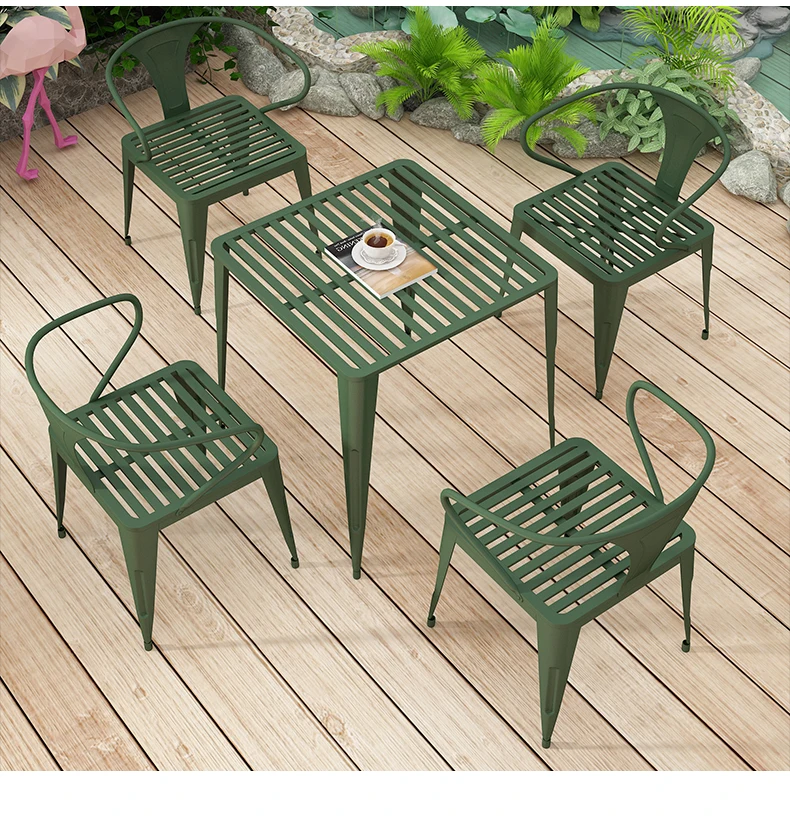 Waterproof outdoor leisure table and chair combination courtyard simple outdoor wrought iron outdoor  garden dining