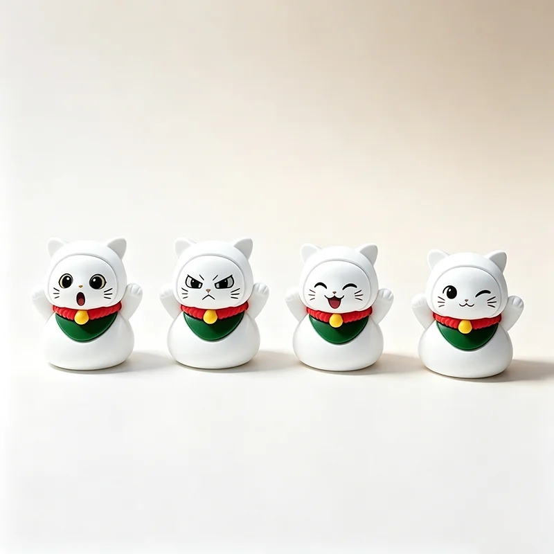 4Pcs Cute Lucky Cat Figurines Set, Mini Maneki-neko Statue, Multi-Expression Fortune Cat Ornaments for Car Interior Home Desk De