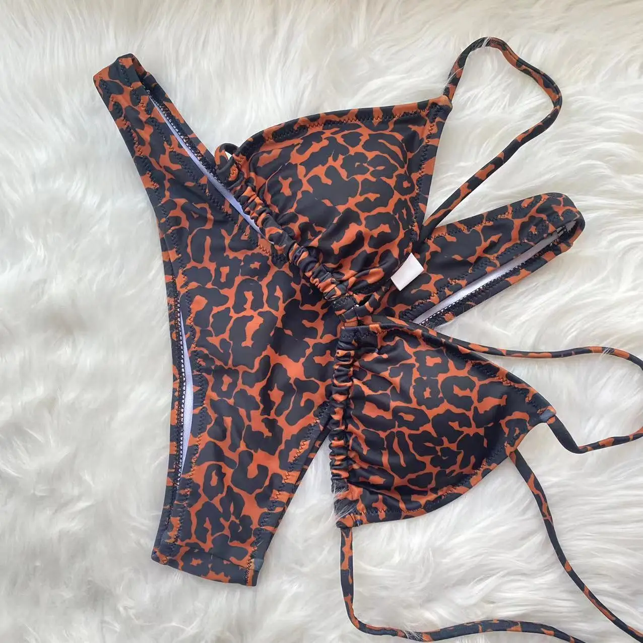 High Cut Micro Bikini Women Leopard Bandage Lace Up Swimsuit Sexy Bathing Suit Padded Thong Swimwear Biquini Trajes De Baño 2023