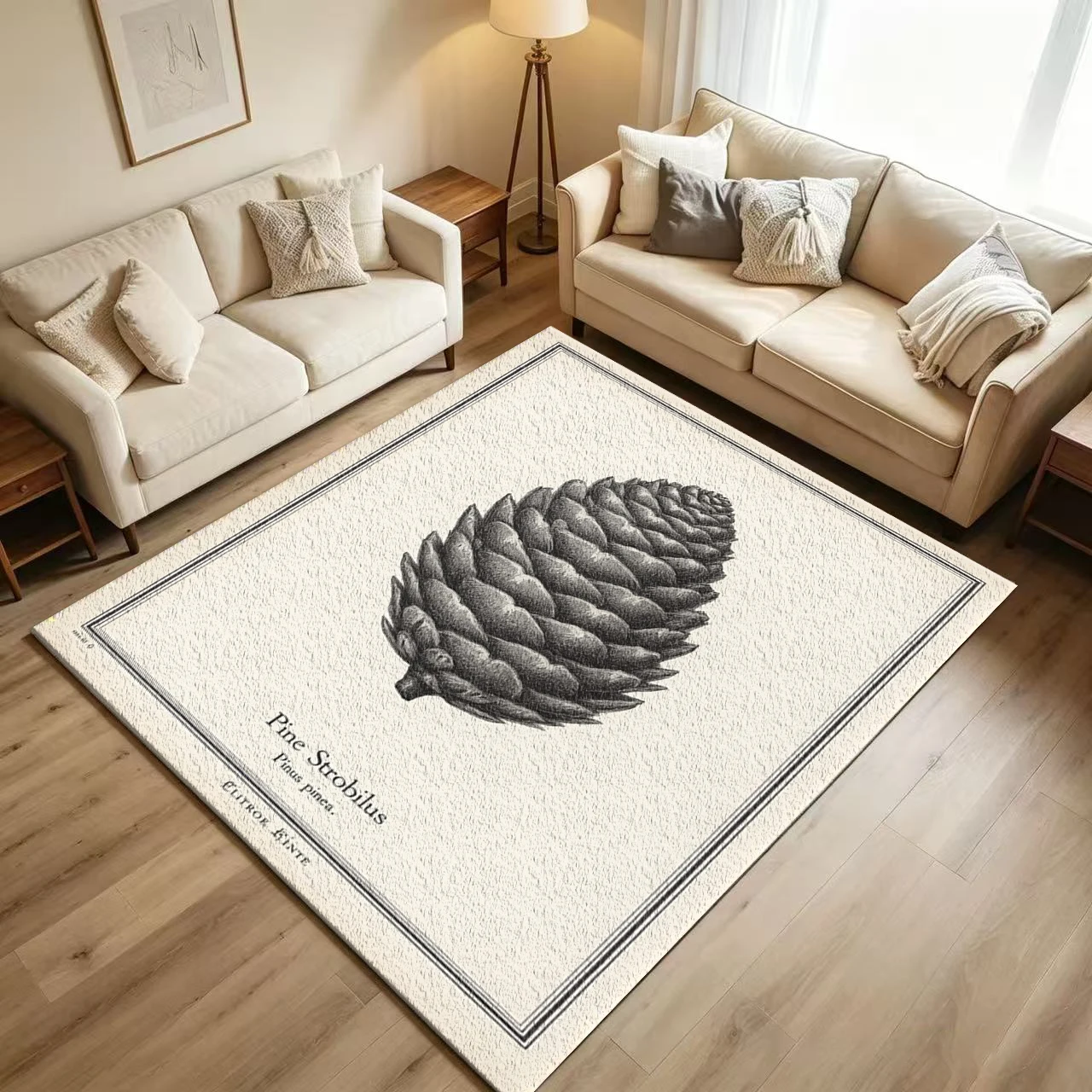 Vintage Botanical Pine Cone Art Carpet Flooring Retro Plant Illustration Printed Floor Rug for Household Home Interior Decoration