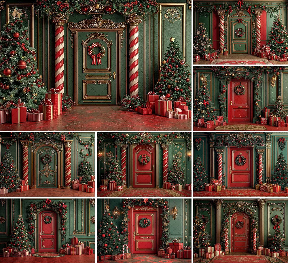 Mehofond Photography Background Green Christmas Arch Door Gift Xmas Tree Kid Family Holiday Portrait Decor Backdrop Photo Studio