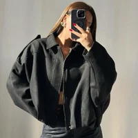 HXAO Suede Cropped Jacket Women's Bomber Jacket Oversized Batwing Sleeves Outerwears Lady Casual Loose Coat Street Style Jackets - Image 6