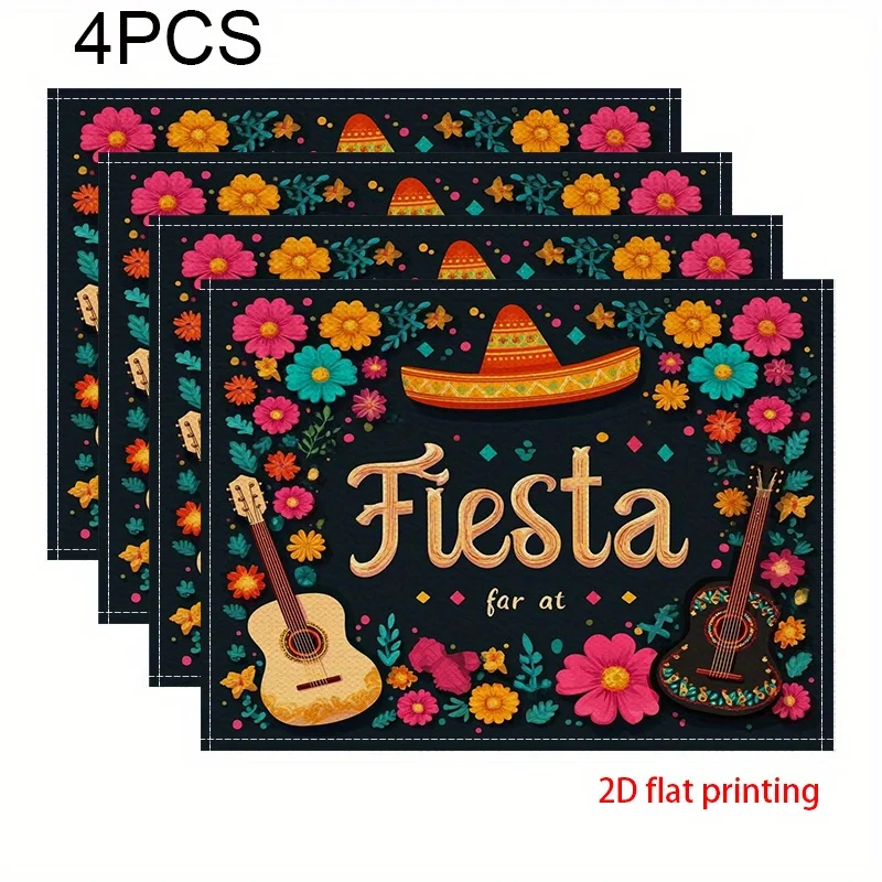 

Льняные (2D-принты) Карнавальные тематические салфетки, праздничные украшения в мексиканском стиле, мягкая подставка для стола для современного украшения столовой