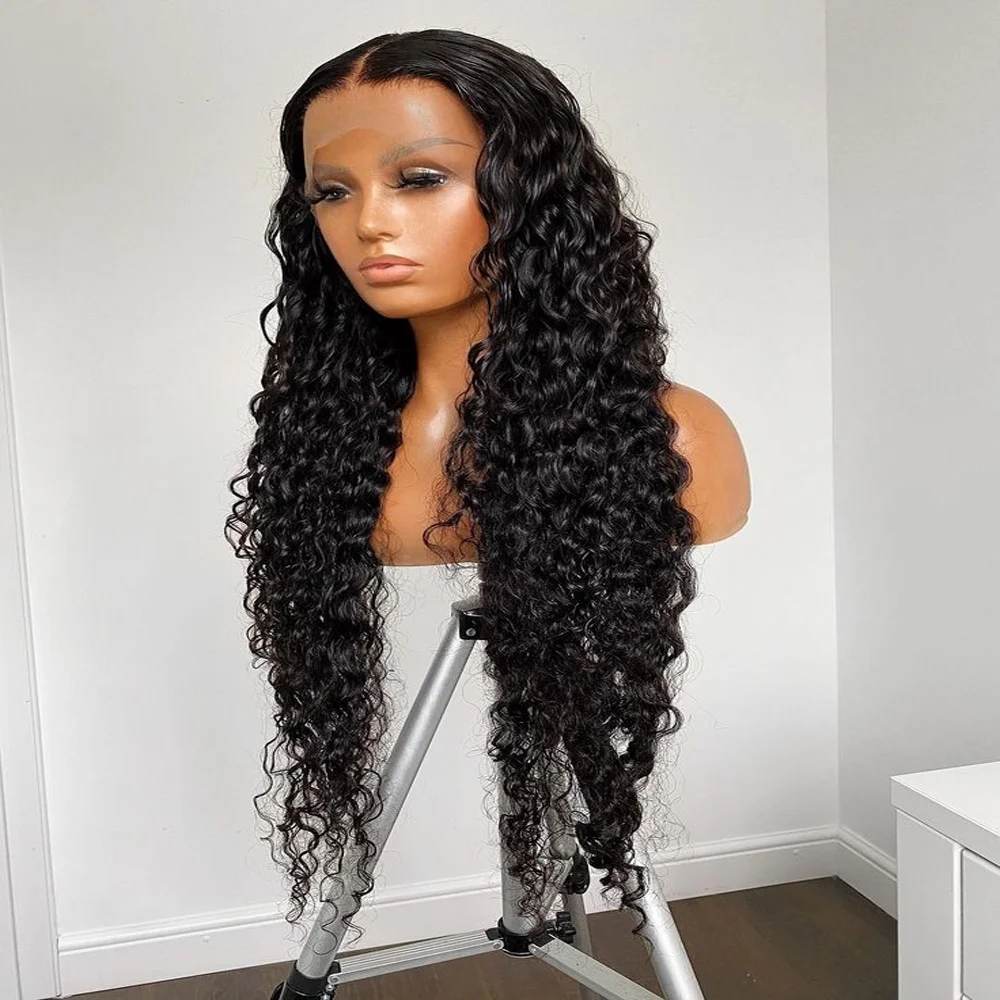 Soft 180Density 26Inch Glueless Long Black Kinky Curly Deep Lace Front Wig For Women With Baby Hair Preplucked Heat Fiber Daily