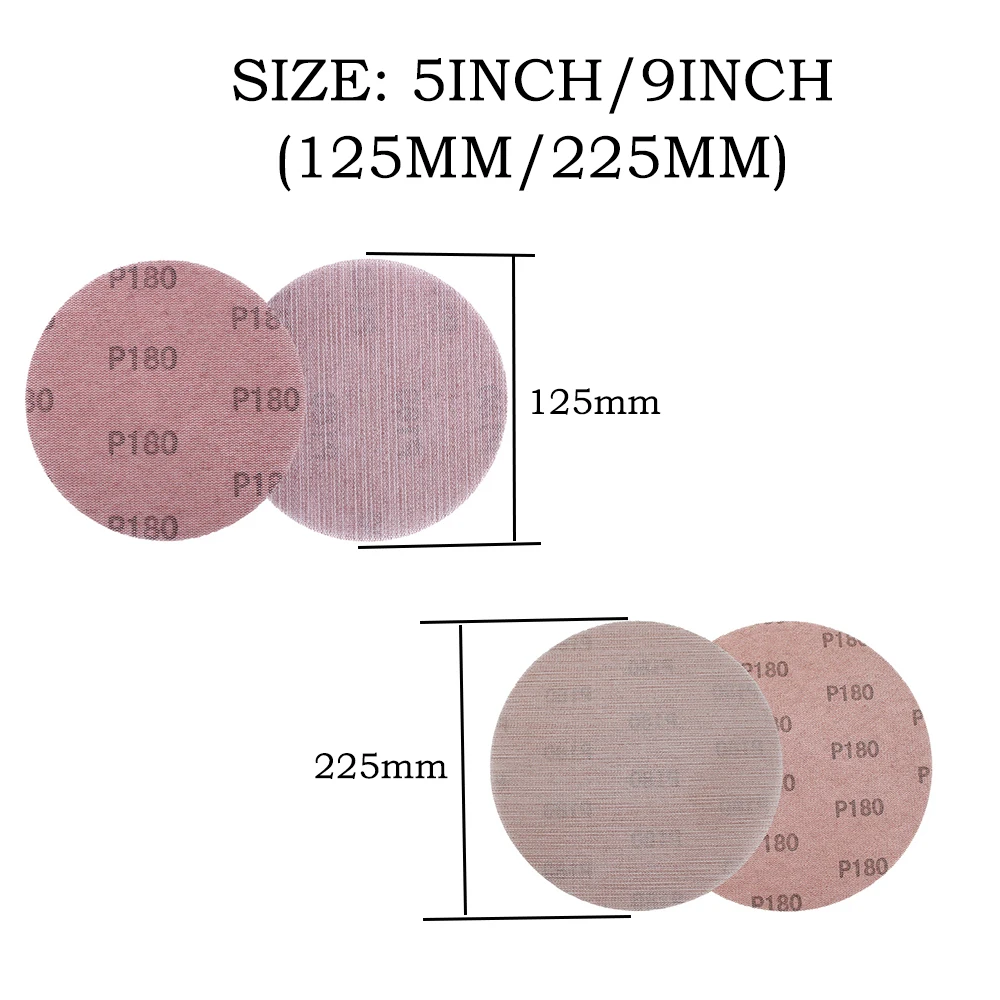 5 قطعة 5/9 بوصة شبكة الرملي أقراص 125/225 مللي متر هوك حلقة جلخ الغبار الحرة مكافحة حجب حاد الجاف طحن الصنفرة لخشب السيارة