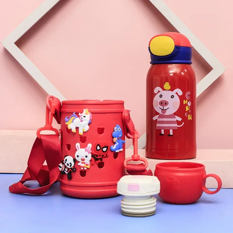 Cute and Funny Pattern Kindergarten Baby DIY Hole Cup Children's Pot Bear Sucker Big Belly Cup Stainless Steel Vacuum Flask