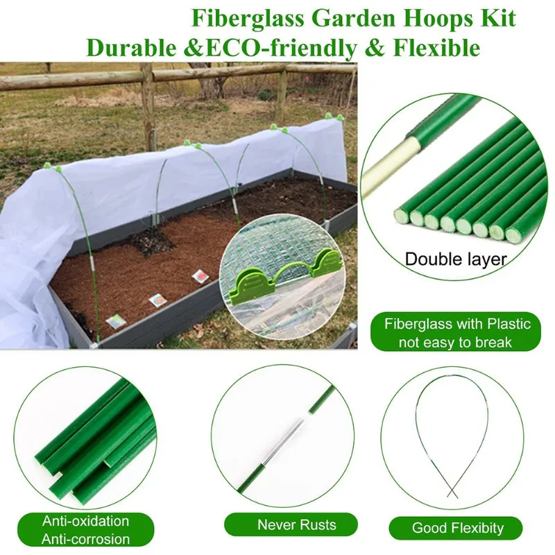 AT19-Row Cover For Raised Beds, Garden Hoops, Greenhouse Grow Tunnel Netting Support, Garden Bed Hoops