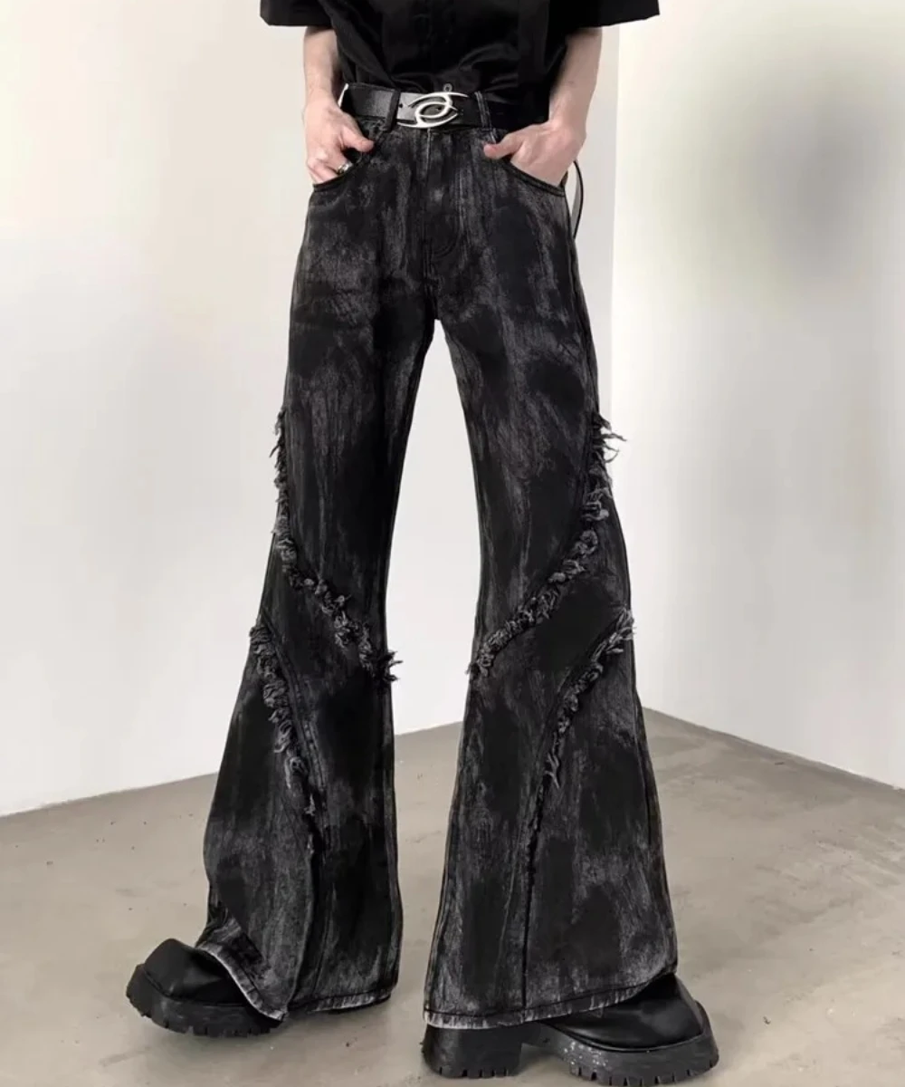 

2025 новые мужские модные джинсы черные свободные сращивания ​ ​ Брюки-клеш, модная винтажная одежда 90-х годов, Y2K для пар в одном стиле