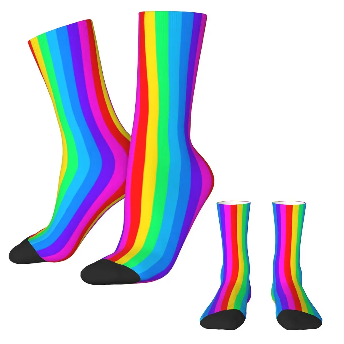 Rainbow Stripes Socks Colorful Pattern Trendy Stockings Girls Medium Soft Outdoor Sports Socks Winter Custom Non-Slip Socks