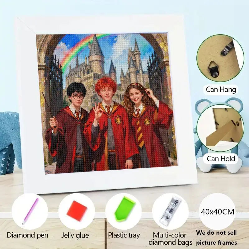 

1 шт., набор для алмазной живописи «Гарри Поттер», «сделай сам», 5D полная дрель, вышивка стразами, Золотой трео, Гарри Рон, Гермиона в замке Хогвартса