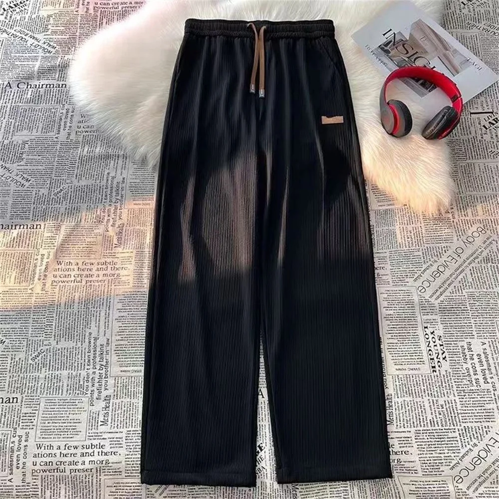 Ins Fashion Summer Thin Casual Ice Silk Straight Leg Pants Oversize Loose Versatile Men Korean Wide Leg Pants Boys Streetwear