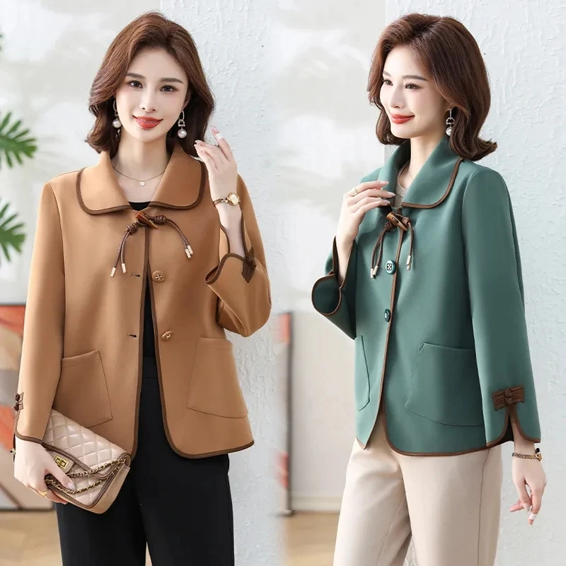 Women's Middle-aged Mother Coat 2024 Spring Autumn New Female Middle-aged Elderly Cardigan Jacket Windbreaker  Fashion Overcoat