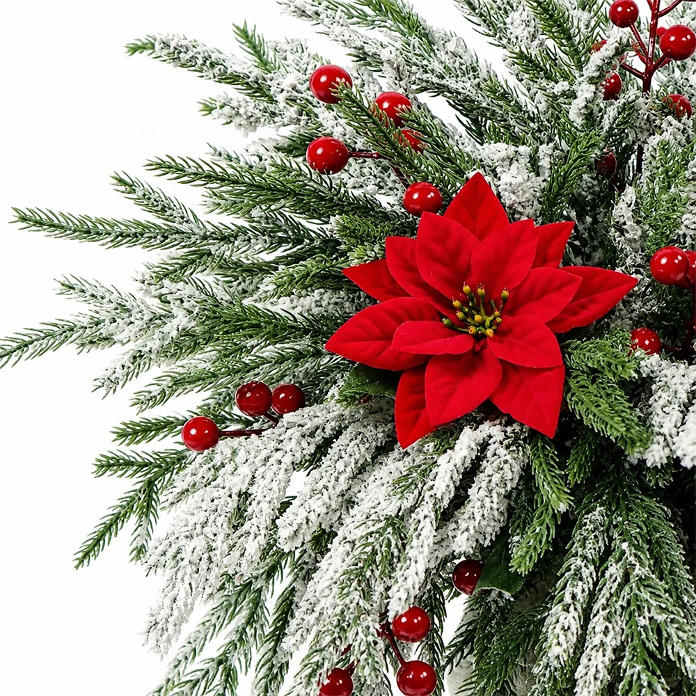 15 Stück künstliche Norfolk-Kiefernzweige mit roten Beerenstielen für Weihnachtsbaumschmuck, Festival, Vase, DIY-Girlande, Weihnachtsdekoration – Detail 5