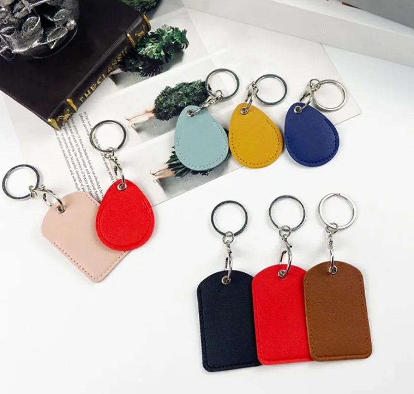 Leather Card Holder Keychain Key Ring Door Lock Access Tags ID Card Case Keychain Access Card Bag Key Tag Ring