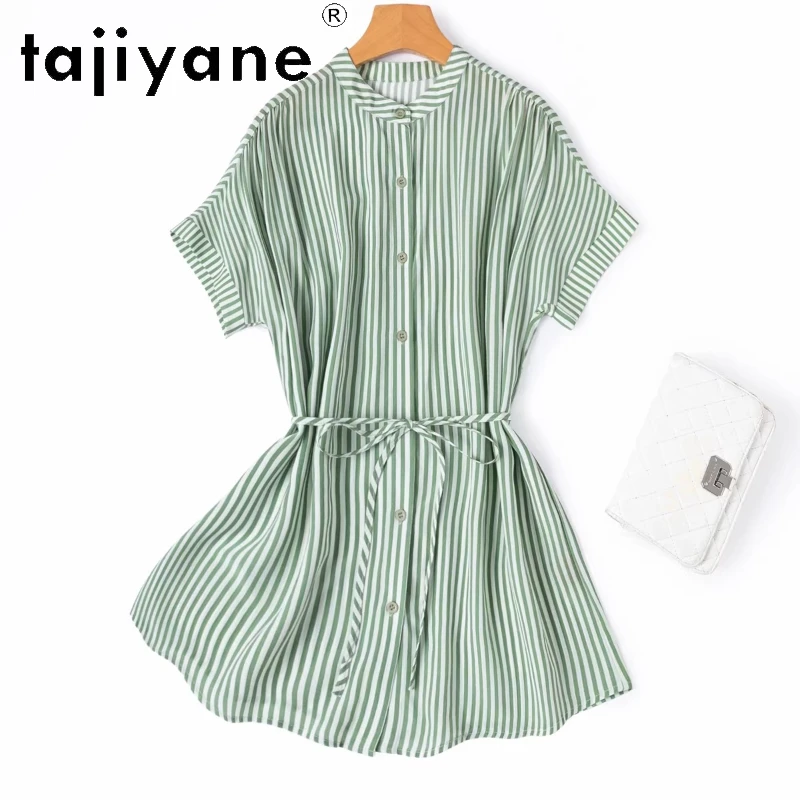 

TAJIYANE 100% Real Mulberry Silk Blouse Waist-cinching Tie Waist Midi Shirt for Women Summer Tops for Woman Clothes 2026 Рубашка